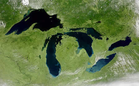 satellite map of Michigan, the Great Lakes
