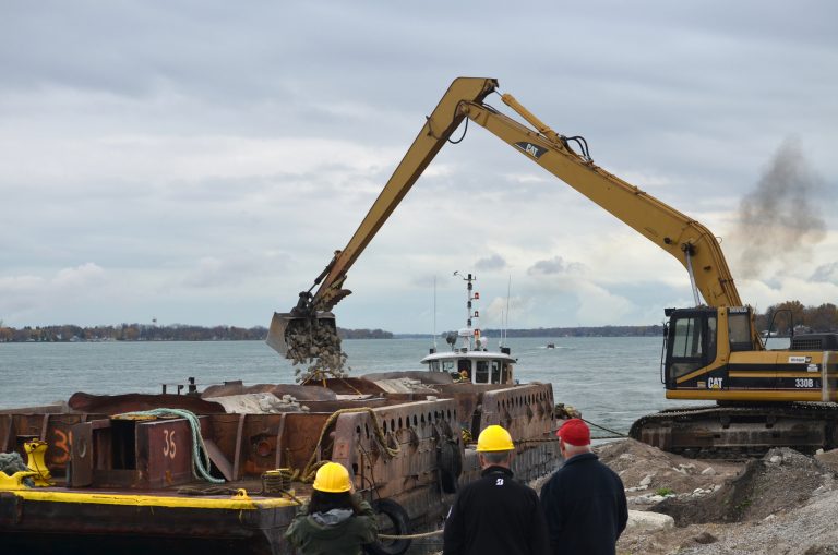 Loading rock onto the barge | Great Lakes Now