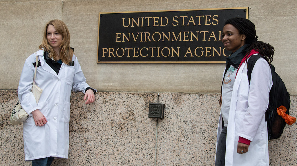 Marchers in Lab Coats in Front of EPA Headquarters