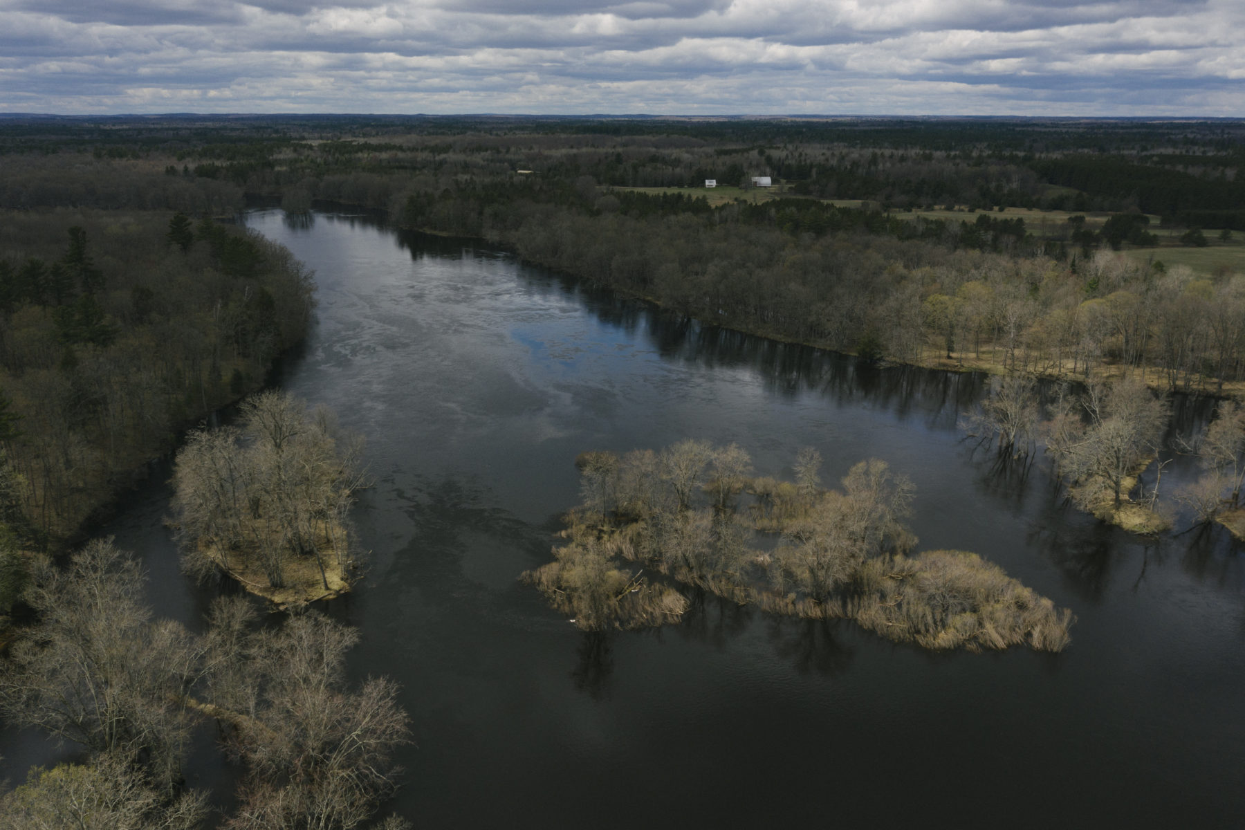 Aerial view of Menominee River near mine site Great Lakes Now
